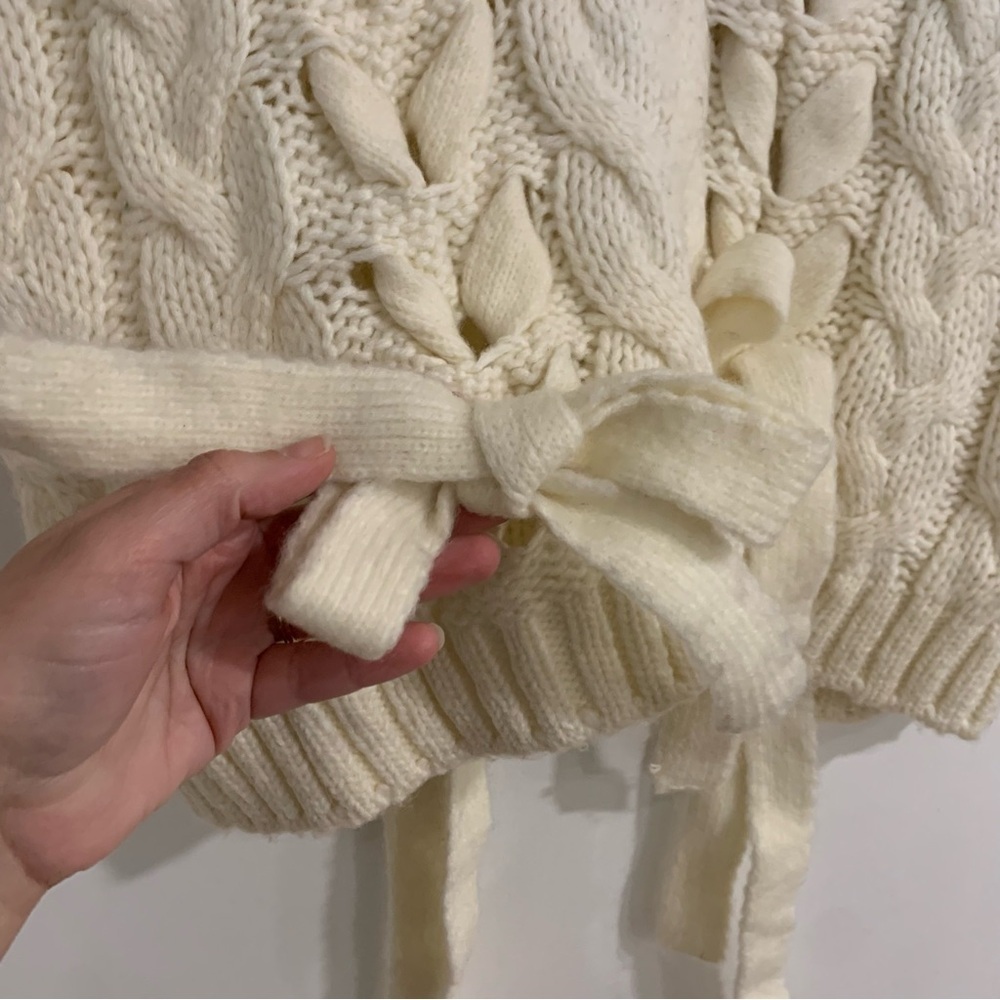 Zara Cable Knit Tie Detail Cream Sweater Vest Size Small Holiday Winter Preppy - Picture 4 of 10